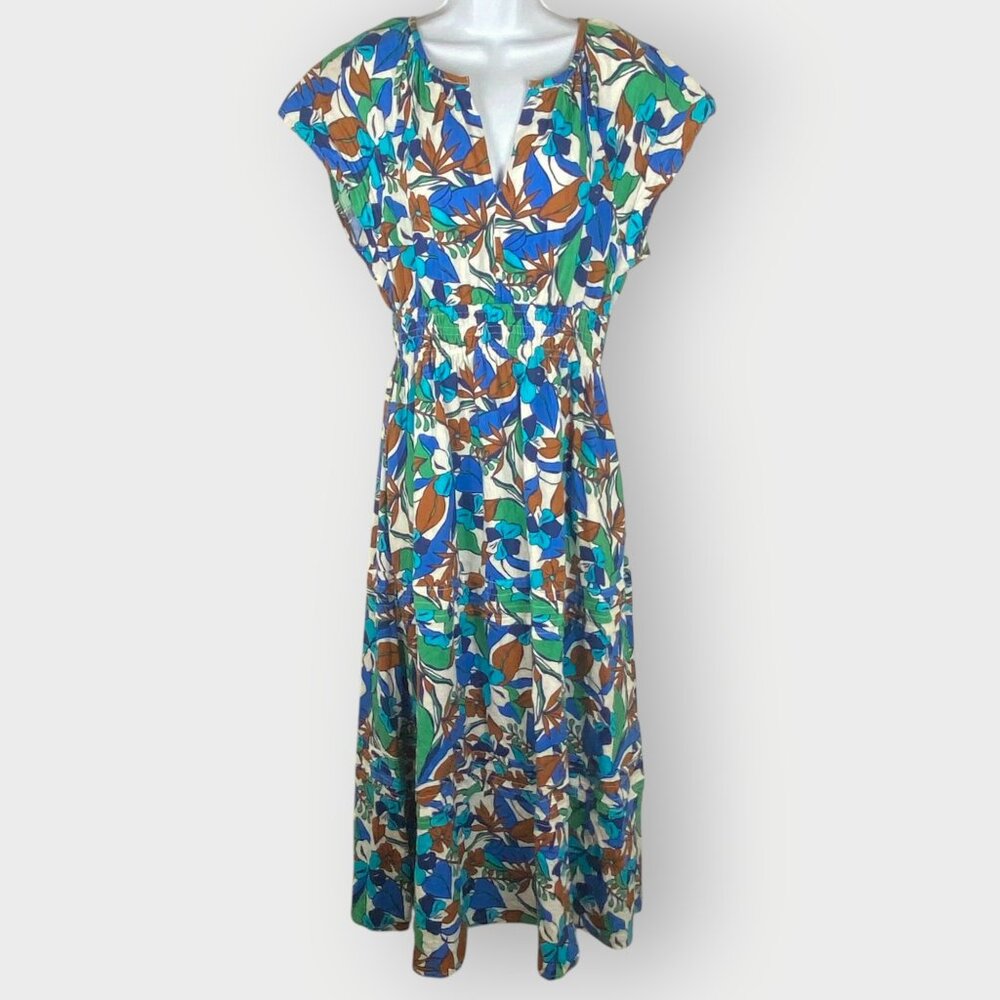 C&C California Linen Blend Blouson Dress | M | Tropical Pockets | Coastal Beachy